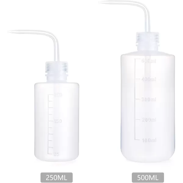 Mkono 2 Pack Watering Can 250ML and 500ML Succulent Watering Bottle Plant Flower Squeeze Bottle Plastic Bend Mouth Safety Wash Bottle Small and Medium WhiteWhite