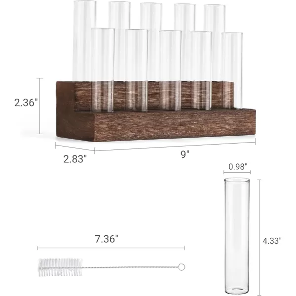 Mkono Desktop Propagation Stations 10 Tubes Retro Terrarium with Wooden Stand Glass Vase Plant Starter Hydroponic for Indoor Decor Brown Plant Lover Gift