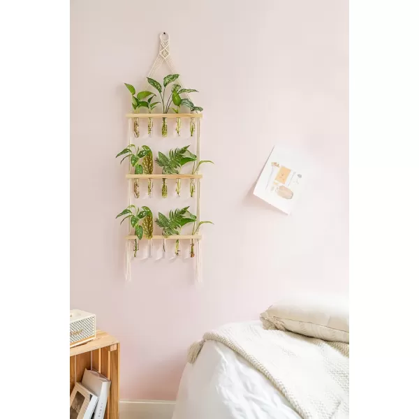 Mkono Macrame Plant Propagation Tubes 3 Tier Boho Wall Hanging Plant Terrarium Vase Indoor Glass Planter for Propagating Hydroponic Houseplants Home Office Wall Plant Decor Gifts for Women