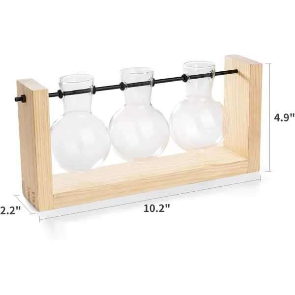 Mkono Plant Propagation Station with Wooden Stand Wall Hanging Glass Planter Tabletop Terrarium Bulb Vase for Hydroponics Plants Home Office DecorBeige