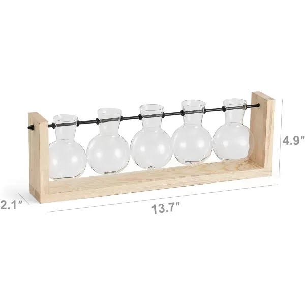 Mkono Plant Propagation Station with Wooden Stand Wall Hanging Glass Planter Tabletop Terrarium Bulb Vase for Hydroponics Plants Home Office DecorBeige