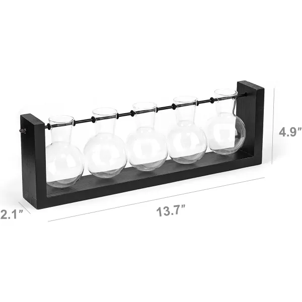 Mkono Plant Propagation Station with Wooden Stand Wall Hanging Glass Planter Tabletop Terrarium Bulb Vase for Hydroponics Plants Home Office DecorBlack
