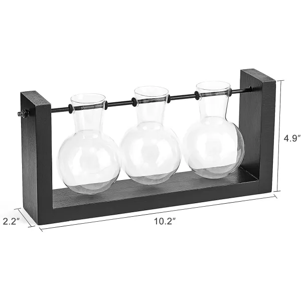 Mkono Plant Propagation Station with Wooden Stand Wall Hanging Glass Planter Tabletop Terrarium Bulb Vase for Hydroponics Plants Home Office DecorBlack