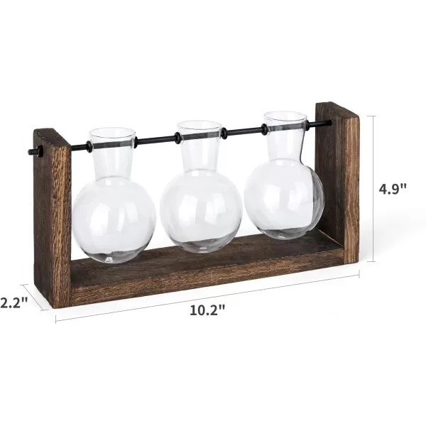 Mkono Plant Propagation Station with Wooden Stand Wall Hanging Glass Planter Tabletop Terrarium Bulb Vase for Hydroponics Plants Home Office DecorBrown