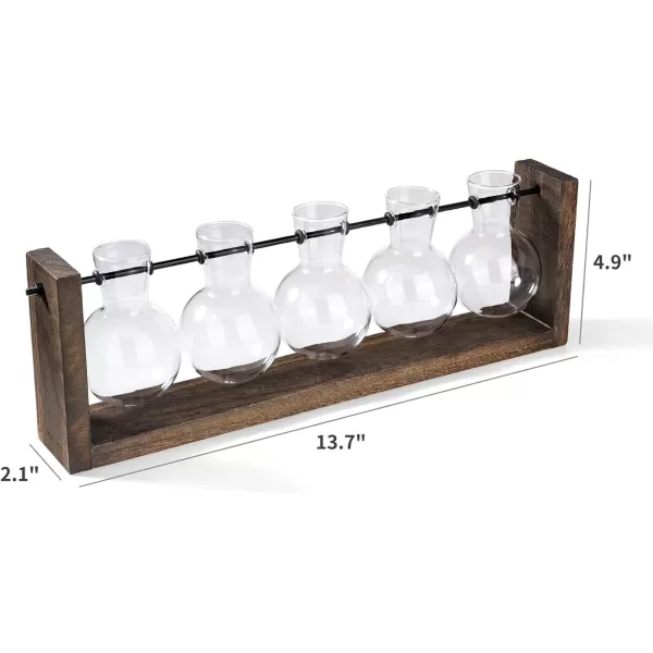 Mkono Plant Propagation Station with Wooden Stand Wall Hanging Glass Planter Tabletop Terrarium Bulb Vase for Hydroponics Plants Home Office DecorBrown
