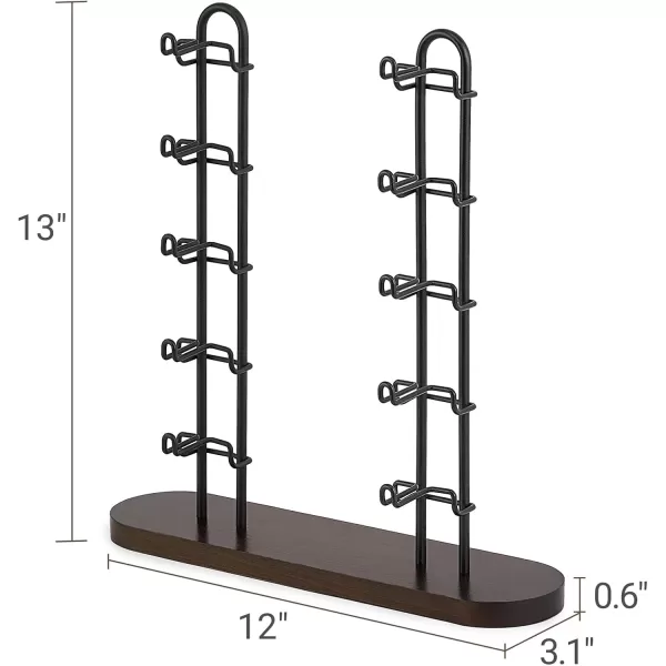 Mkono Sunglasses Organizer for 10 Pairs of Eyewear Glasses Holder Display Stand Sunglass Storage Eyeglasses Rack Double Metal Frames with Wood Base for Table Desk Countertop Dresser Bedroom
