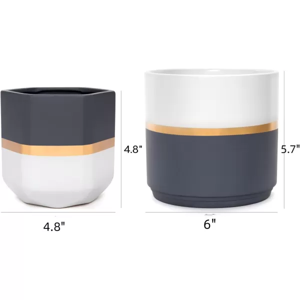 Mkono Ceramic Flower Pots for Indoor Plants 6 Inch and 48 Inch Modern Decorative Planters Set of 2 Geometric Gardening Pots with Drainage for All House Plants Plants NOT Included