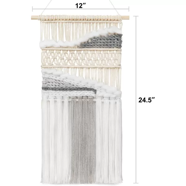 Mkono Macrame Wall Hanging Woven Boho Decor Gray Yarn Fringe Tassel Handmade Home Decoration for Bedroom Living Room Dorm Nursery Apartment 12W x 245L