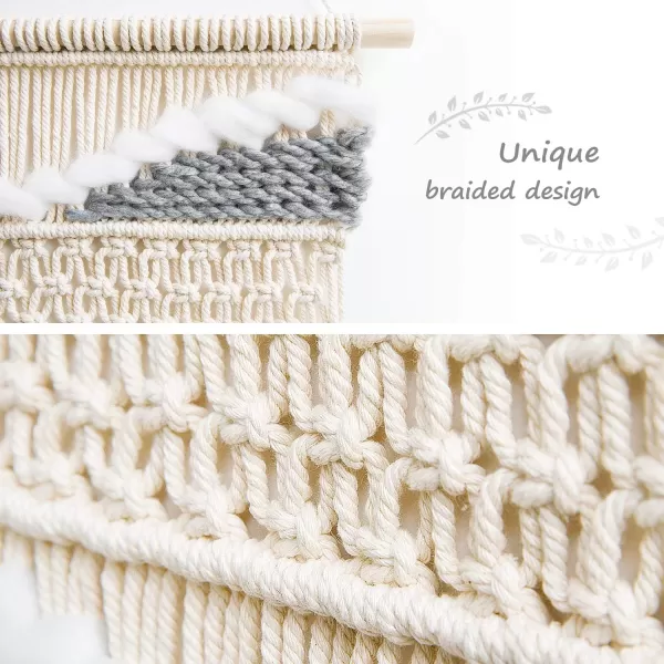 Mkono Macrame Wall Hanging Woven Boho Decor Gray Yarn Fringe Tassel Handmade Home Decoration for Bedroom Living Room Dorm Nursery Apartment 12W x 245L