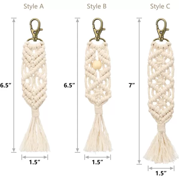 Mkono Mini Macrame Keychains Boho Macrame Bag Charms with Tassels Cute Handcrafted Accessories for Car Key Purse Phone Wallet Unique Gift Party Supplies Natural White 3 Pack