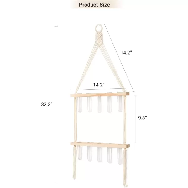 Mkono Wall Hanging Glass Planter with Macrame Hanger Boho 2 Tier Propagation Tube Vase Plant Terrarium with Wooden Stand for Propagating Hydroponic Plants Home Office Room Decor Women Gift Idea