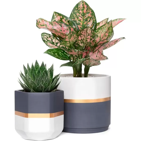 Mkono Ceramic Flower Pots for Indoor Plants 6 Inch and 48 Inch Modern Decorative Planters Set of 2 Geometric Gardening Pots with Drainage for All House Plants Plants NOT Included