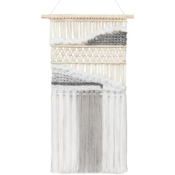 Mkono Macrame Wall Hanging Woven Boho Decor Gray Yarn Fringe Tassel Handmade Home Decoration for Bedroom Living Room Dorm Nursery Apartment 12W x 245L