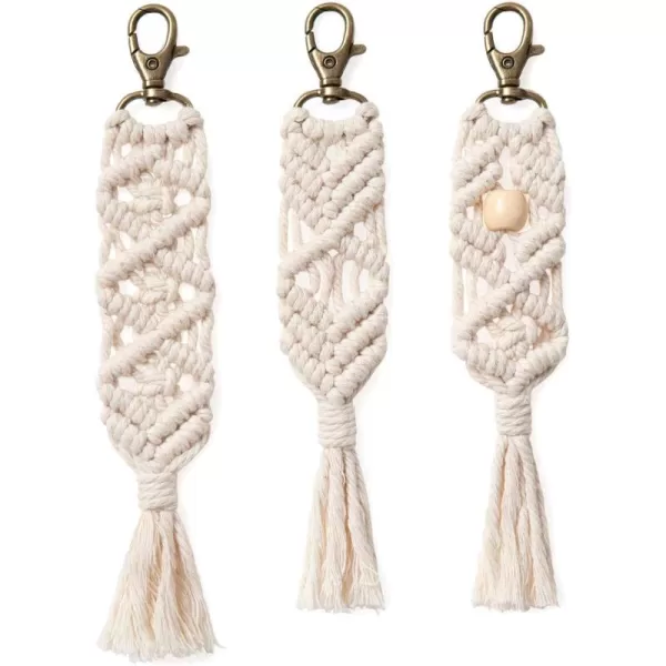 Mkono Mini Macrame Keychains Boho Macrame Bag Charms with Tassels Cute Handcrafted Accessories for Car Key Purse Phone Wallet Unique Gift Party Supplies Natural White 3 Pack