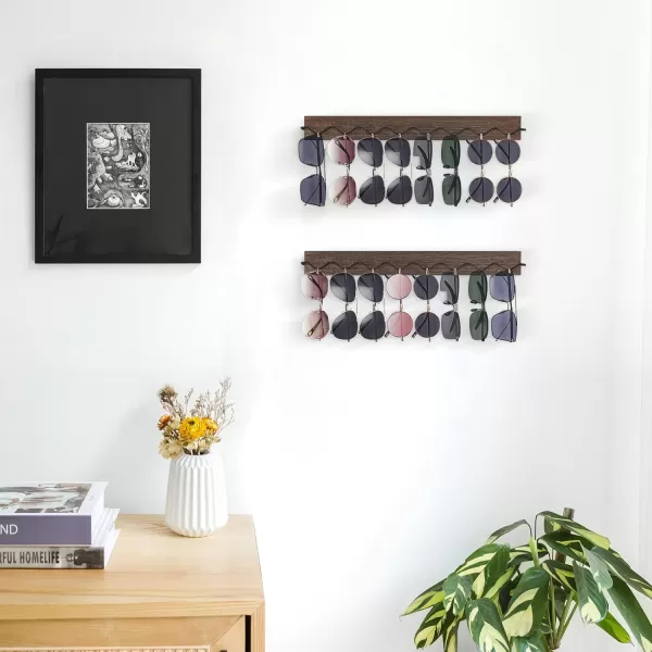 Mkono 2 Pack Wall Mounted Sunglasses Organizer Wood Sunglass Holder for Wall Modern Eyeglass Storage Hanging Eyewear Display Jewelry Rack for Entryway Living Room Bedroom WhiteBlack