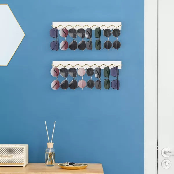 Mkono 2 Pack Wall Mounted Sunglasses Organizer Wood Sunglass Holder for Wall Modern Eyeglass Storage Hanging Eyewear Display Jewelry Rack for Entryway Living Room Bedroom WhiteGold