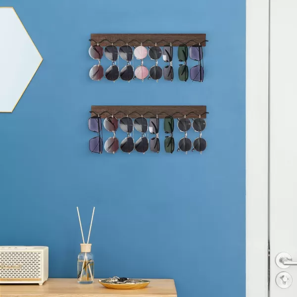 Mkono 2 Pack Wall Mounted Sunglasses Organizer Wood Sunglass Holder for Wall Modern Eyeglass Storage Hanging Eyewear Display Jewelry Rack for Entryway Living Room Bedroom WhiteBlack