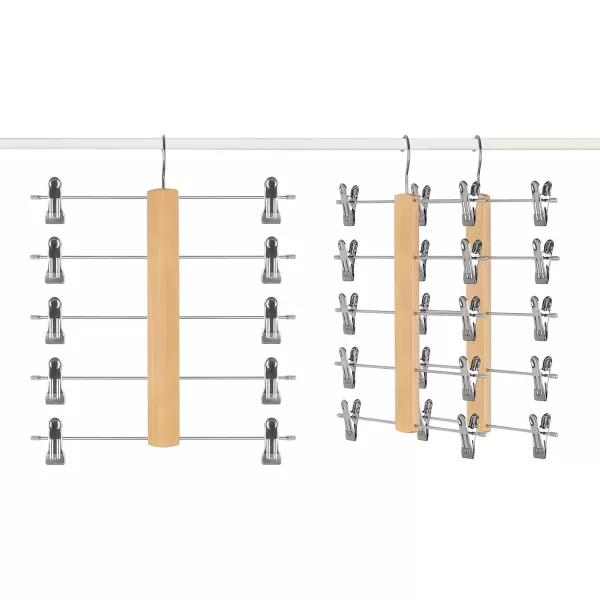 Mkono 3 Pack Pants Hangers Space Saving 5 Tier Skirt Hanger with Adjustable Clips Natural Wood Rubber Coated Clips Clothes Hanger for Shorts Trouser Organize 360 Swivel Multiple Closet Storage Hanger