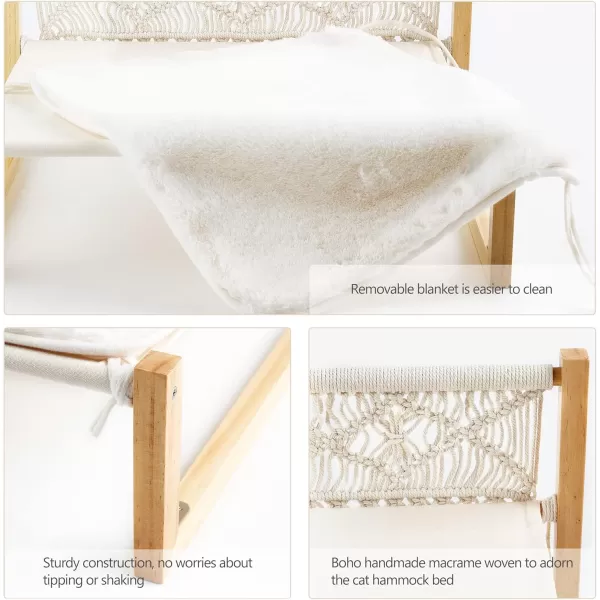 Mkono Boho Cat Bed Hammock with Blanket Macrame Elevated Pet Bed for Indoor Floor Standing Breathable Cat Chair 21 X 167 Inch Pet Resting Hammock Cat Furniture Gift for Cats and Small Dogs