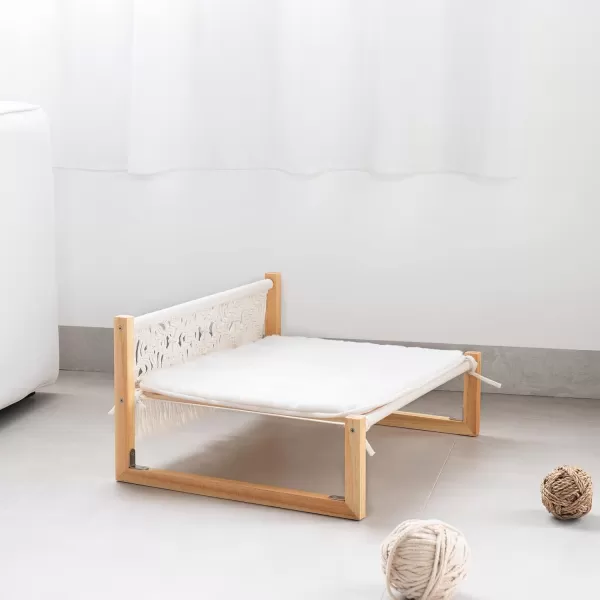 Mkono Boho Cat Bed Hammock with Blanket Macrame Elevated Pet Bed for Indoor Floor Standing Breathable Cat Chair 21 X 167 Inch Pet Resting Hammock Cat Furniture Gift for Cats and Small Dogs