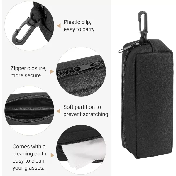 Mkono Double Glasses Case Soft Eyeglass Case Sunglasses Travel Case Organizer Portable Reading Glass Pouch Bag with Clip Zipper and Cleaning Cloth for Women Men