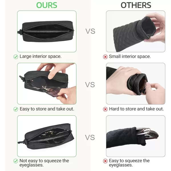 Mkono Double Glasses Case Soft Eyeglass Case Sunglasses Travel Case Organizer Portable Reading Glass Pouch Bag with Clip Zipper and Cleaning Cloth for Women Men