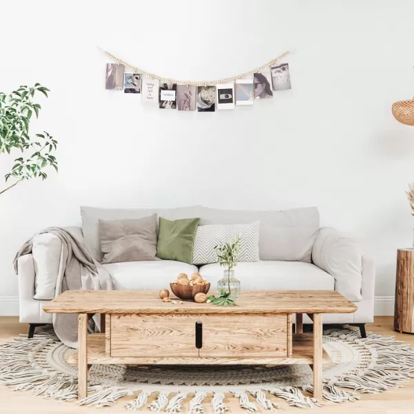 Mkono Hanging Photo Display with Clips Boho Wooden Bead Garland Banner Collage Card Picture Kids Art Holder String with 10 Clips for Bedroom Living Room Dorm Decor Teen Girl Gifts Brown 1 PackBrown