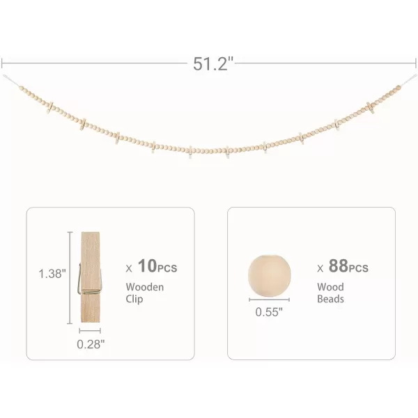 Mkono Hanging Photo Display with Clips Boho Wooden Bead Garland Banner Collage Card Picture Kids Art Holder String with 10 Clips for Bedroom Living Room Dorm Decor Teen Girl Gifts Brown 1 PackBrown