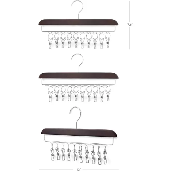 Mkono Hat Organizer Hanger for Closet Set of 3 Wooden Hat Racks for Baseball Caps with 30 Stainless Steel Clips Baseball Hat Organizer Holder for Closet Storage Fits All Caps Set of 3