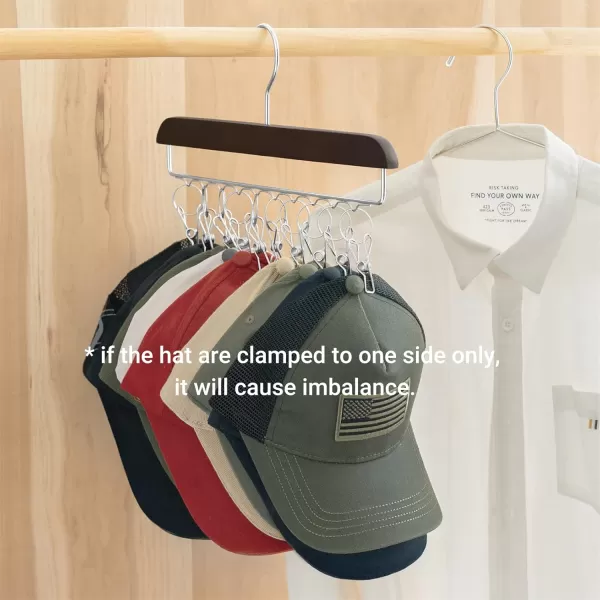 Mkono Hat Organizer Hanger for Closet Set of 3 Wooden Hat Racks for Baseball Caps with 30 Stainless Steel Clips Baseball Hat Organizer Holder for Closet Storage Fits All Caps Set of 3