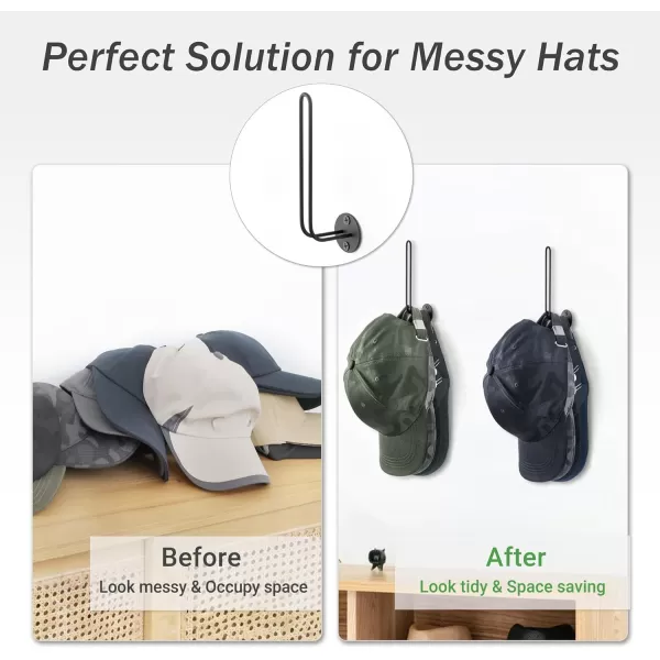 Mkono Hat Organizer for Baseball Caps Set of 4 Wall Hat Rack 5 Inches Space Saving Holds 40 Caps Modern L Shaped Hat Hooks Wall Mount Hat Holder for Closet Bedroom Storage 4 Pcs