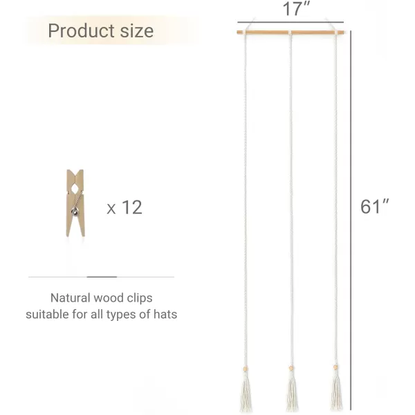Mkono Hat Rack Hat Hangers for Wall Boho Caps Storage Display Organizer with Decorative Tassels Modern Cowboy Womens Hat Display Holder for Wide Brim Fedora Bowler Baseball Caps MediumMedium