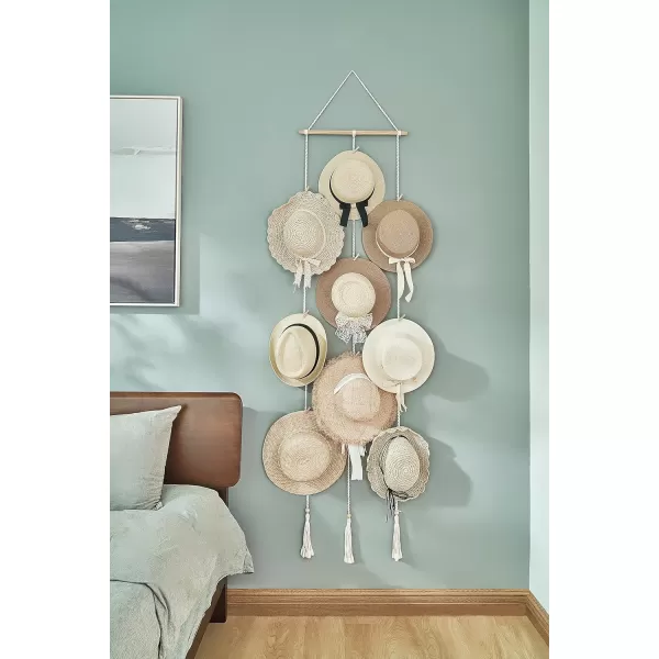 Mkono Hat Rack Hat Hangers for Wall Boho Caps Storage Display Organizer with Decorative Tassels Modern Cowboy Womens Hat Display Holder for Wide Brim Fedora Bowler Baseball Caps MediumMedium