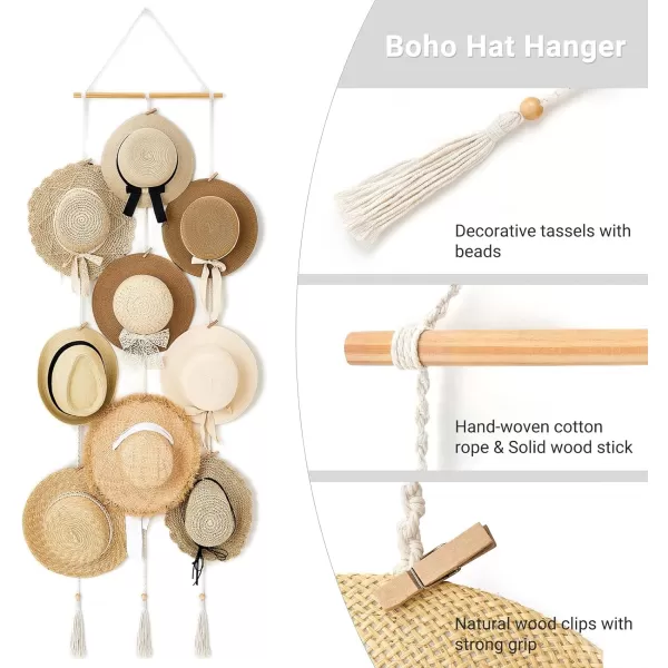 Mkono Hat Rack Hat Hangers for Wall Boho Caps Storage Display Organizer with Decorative Tassels Modern Cowboy Womens Hat Display Holder for Wide Brim Fedora Bowler Baseball Caps MediumMedium