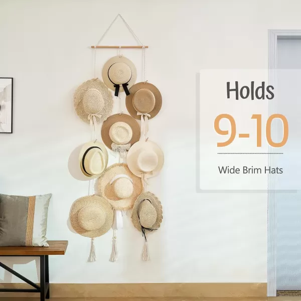 Mkono Hat Rack Hat Hangers for Wall Boho Caps Storage Display Organizer with Decorative Tassels Modern Cowboy Womens Hat Display Holder for Wide Brim Fedora Bowler Baseball Caps MediumMedium
