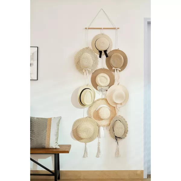 Mkono Hat Rack Hat Hangers for Wall Boho Caps Storage Display Organizer with Decorative Tassels Modern Cowboy Womens Hat Display Holder for Wide Brim Fedora Bowler Baseball Caps MediumMedium