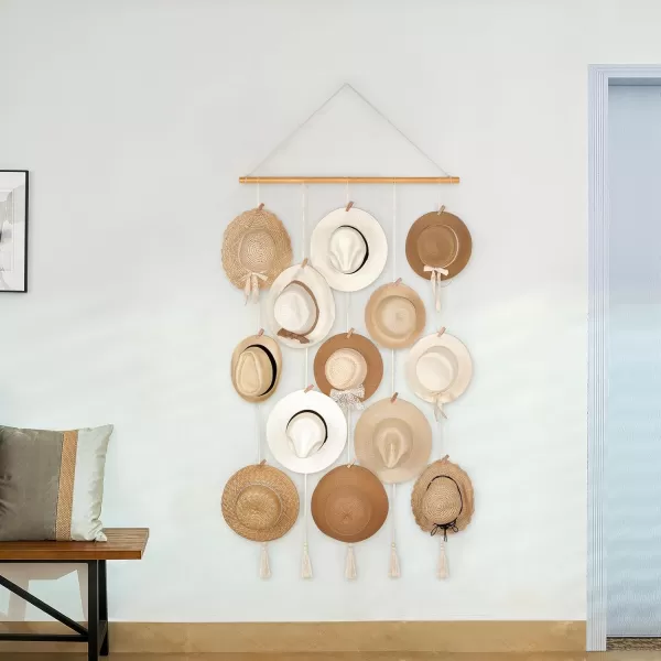 Mkono Hat Rack Hat Hangers for Wall Boho Caps Storage Display Organizer with Decorative Tassels Modern Cowboy Womens Hat Display Holder for Wide Brim Fedora Bowler Baseball Caps MediumLarge