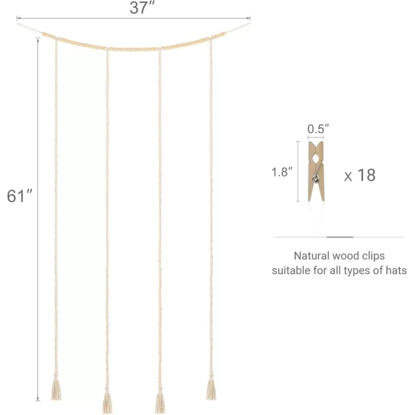 Mkono Hat Rack Hat Hangers for Wall Boho Macrame Hat Holder with Decorative Tassels and 18 Clips Modern Cowboy Womens Caps Storage Display Organizer for Wide Brim Bowler Fedora Hat