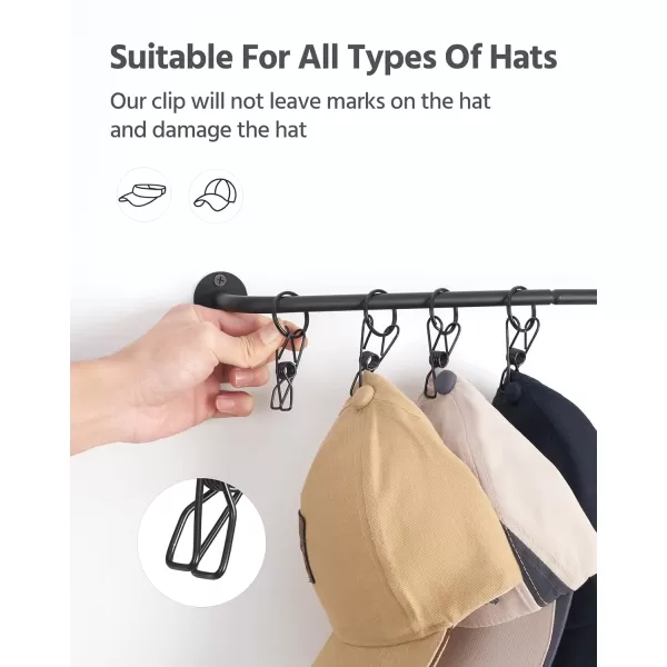 Mkono Hat Rack for Wall Baseball Cap Organizer Holder with 20 Clips Modern Metal Hat Storage Display Hanger Wall Mount Cowboy Hat Hooks Rack for Closet Bedroom Entryway Set of 2