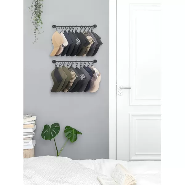 Mkono Hat Rack for Wall Baseball Cap Organizer Holder with 20 Clips Modern Metal Hat Storage Display Hanger Wall Mount Cowboy Hat Hooks Rack for Closet Bedroom Entryway Set of 2