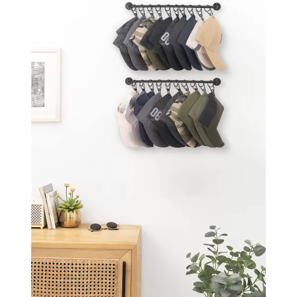 Mkono Hat Rack for Wall Baseball Cap Organizer Holder with 20 Clips Modern Metal Hat Storage Display Hanger Wall Mount Cowboy Hat Hooks Rack for Closet Bedroom Entryway Set of 2