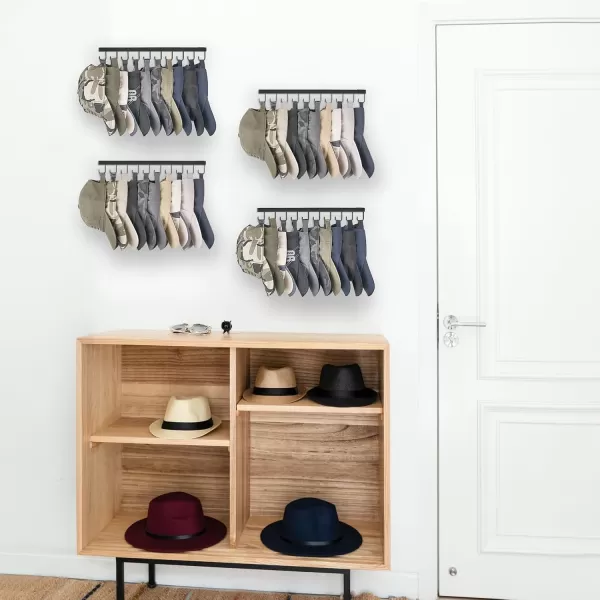 Mkono Hat Rack for Wall Hat Storage Organizer for 20 Baseball Caps Modern Metal Closet Hat Hooks Wall Mount Ball Caps Holder Organizer for Bedroom Entryroom Closet Organization Set of 2 Black4