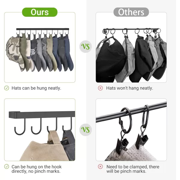 Mkono Hat Rack for Wall Hat Storage Organizer for 20 Baseball Caps Modern Metal Closet Hat Hooks Wall Mount Ball Caps Holder Organizer for Bedroom Entryroom Closet Organization Set of 2 Black4