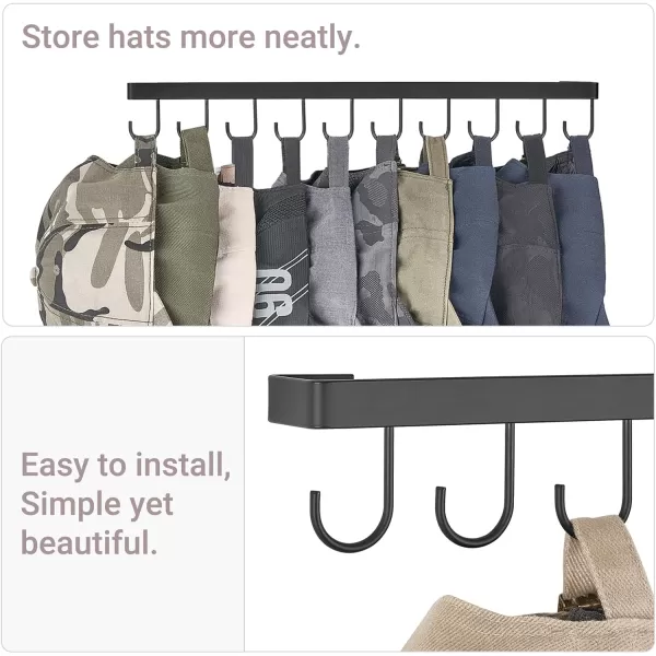 Mkono Hat Rack for Wall Hat Storage Organizer for 20 Baseball Caps Modern Metal Closet Hat Hooks Wall Mount Ball Caps Holder Organizer for Bedroom Entryroom Closet Organization Set of 2 Black4