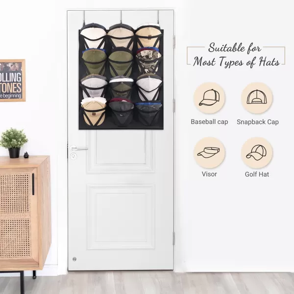 Mkono Hat Storage for Baseball Caps Over The Door Hat Organizer with 12 AntiDrop Pockets for 36 Baseball Hats Visible Ball Hat Holder with Triangle Elastic Slot and AntiCurl Support