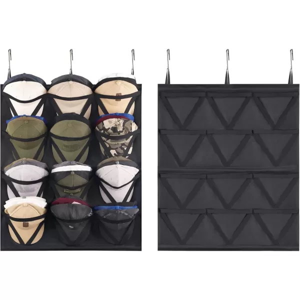 Mkono Hat Storage for Baseball Caps Over The Door Hat Organizer with 12 AntiDrop Pockets for 36 Baseball Hats Visible Ball Hat Holder with Triangle Elastic Slot and AntiCurl Support