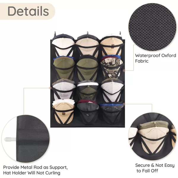 Mkono Hat Storage for Baseball Caps Over The Door Hat Organizer with 12 AntiDrop Pockets for 36 Baseball Hats Visible Ball Hat Holder with Triangle Elastic Slot and AntiCurl Support