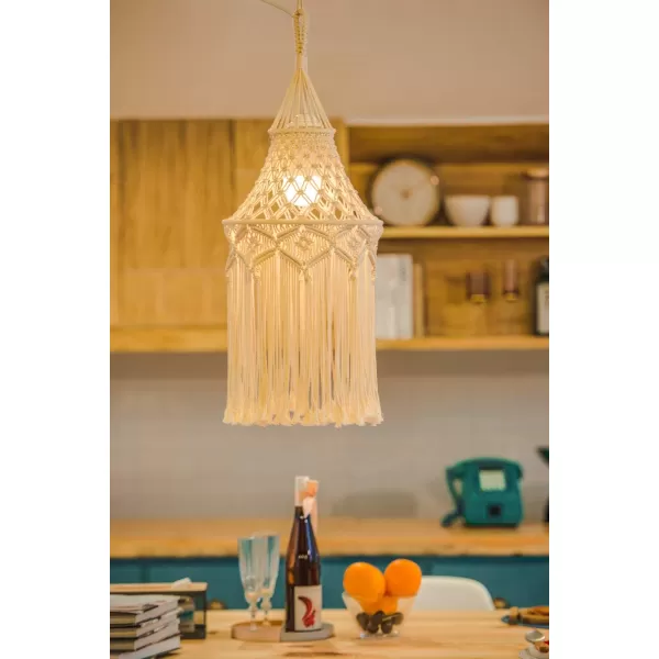 Mkono Macrame Lamp Shade Boho Hanging Pendant Light Cover Bohemian Lamps for Office Bedroom Living Room Nursery Dorm Decor Lightbulb Not Included