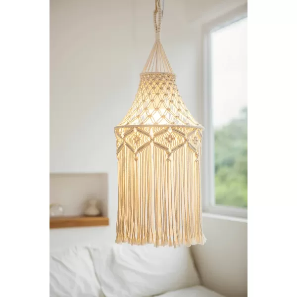 Mkono Macrame Lamp Shade Boho Hanging Pendant Light Cover Bohemian Lamps for Office Bedroom Living Room Nursery Dorm Decor Lightbulb Not Included