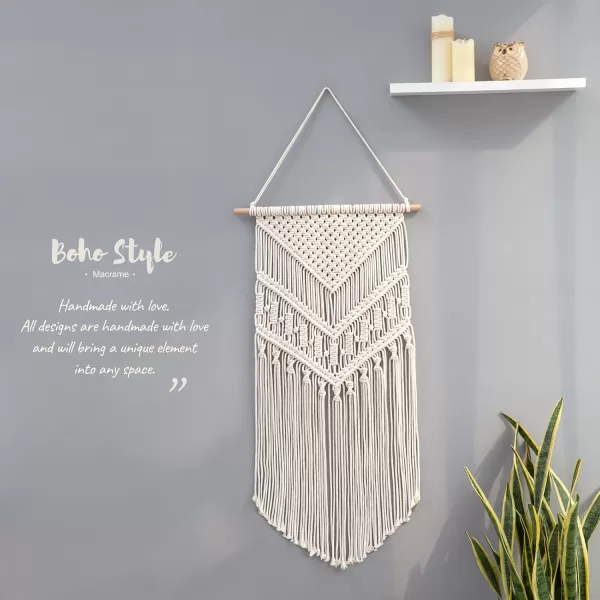 Mkono Macrame Wall Hanging Art Woven Boho Home Dcor Geometric Beautiful Yarn Tapestry Wall Decor for Bedroom Nursery Apartment Dorm Decoration Christmas Gift for Teen Girl Mom 17quot W x 33quot LIvory